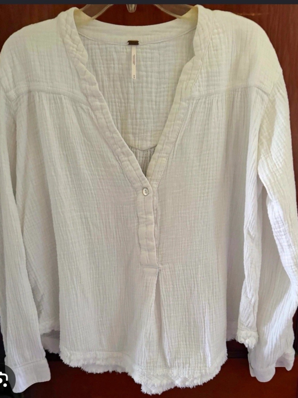 Free People White Gauze V-Neck Popover